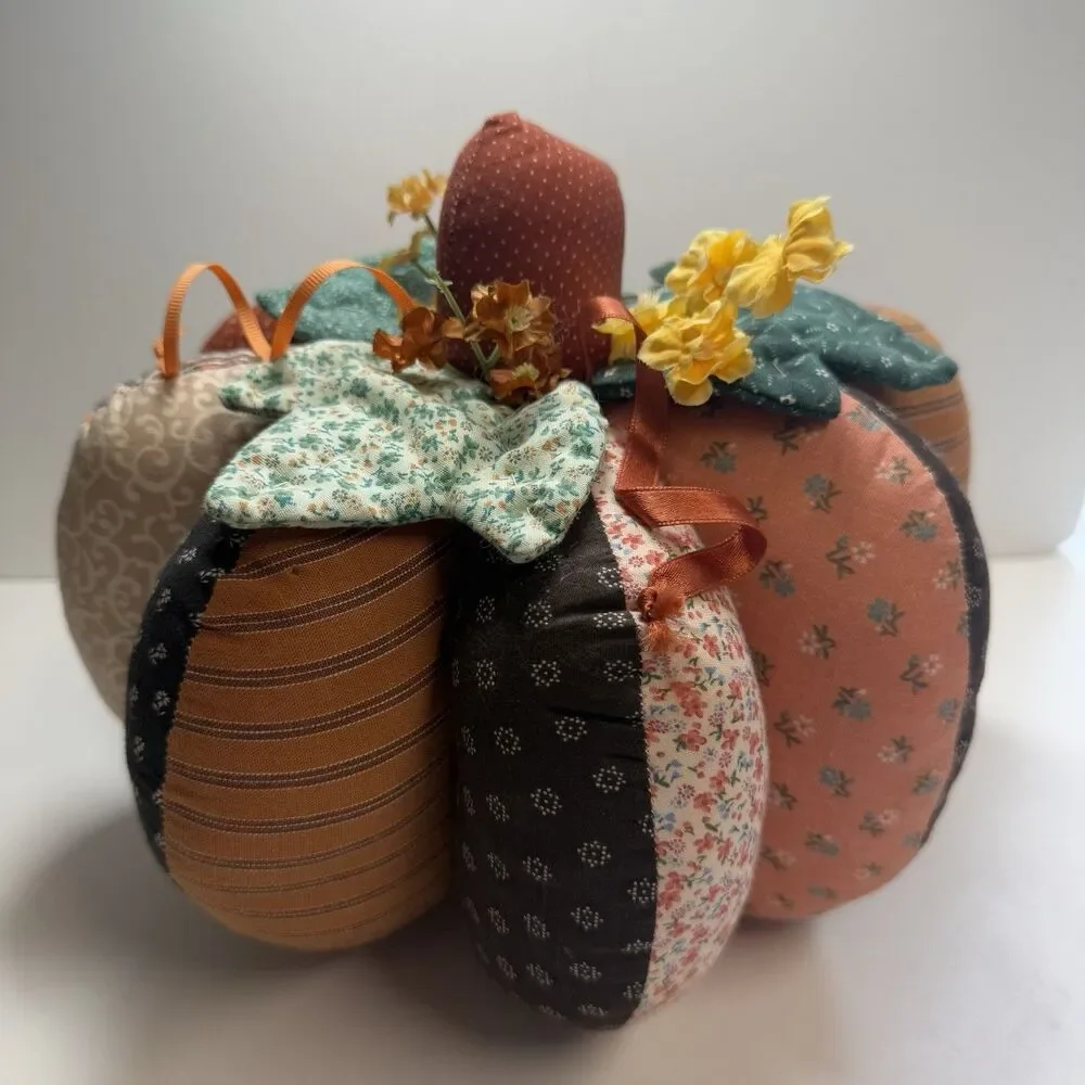 Vintage Handmade Quilted Patchwork Stuffed Pumpkin Decor